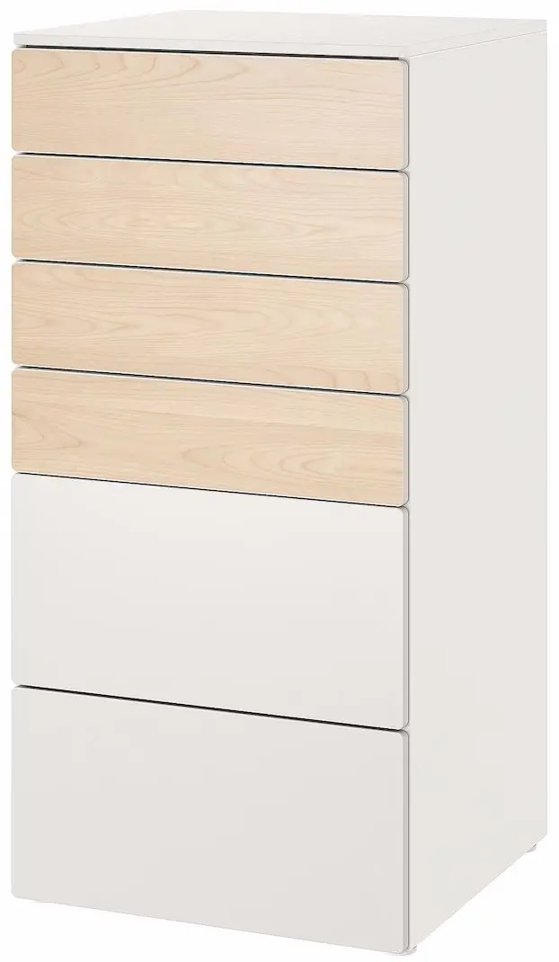 Comoda Ikea Smastad/Platsa 6 sertare 60x57x123 (Alb/Mesteacăn)