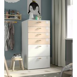 Comoda Ikea Smastad/Platsa 6 sertare 60x57x123 (Alb/Mesteacăn) Thumb