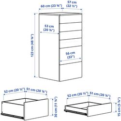 Comoda Ikea Smastad/Platsa 6 sertare 60x57x123 (Alb/Mesteacăn) Thumb