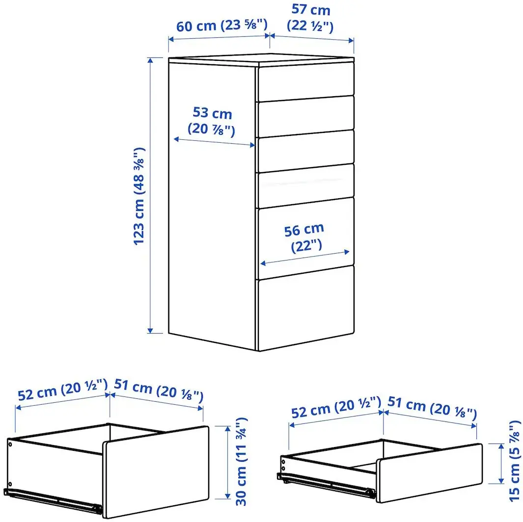 Comoda Ikea Smastad/Platsa 6 sertare 60x57x123 (Alb/Mesteacăn)