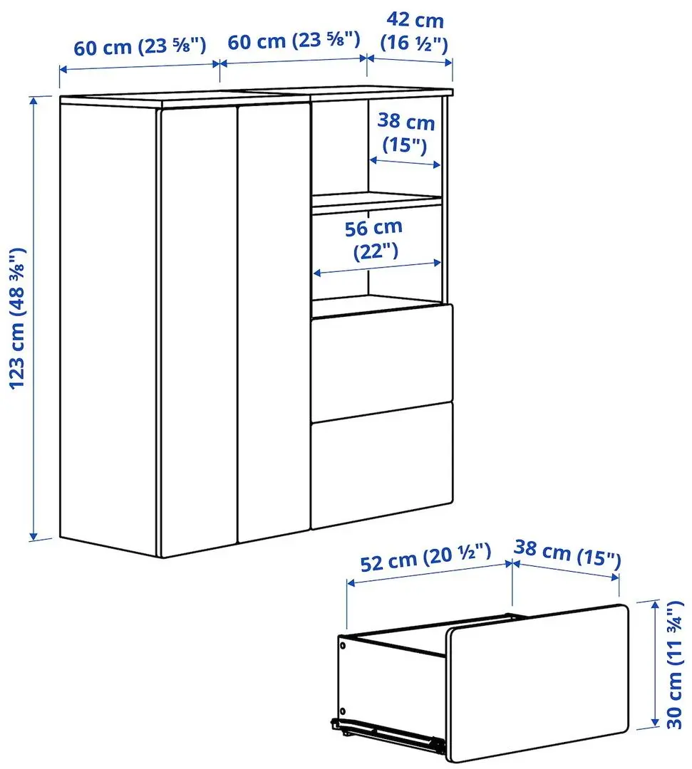 Tumba Ikea Smastad/Platsa 2 sertare/usi 120x42x123 (Alb/Lila Deschis)
