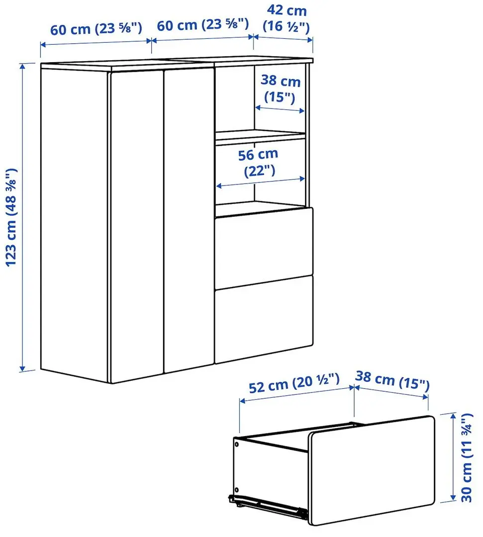 Тумба Ikea Smastad/Platsa 2 ящика/двери 120x42x123 (Белый/Светло-зеленый)