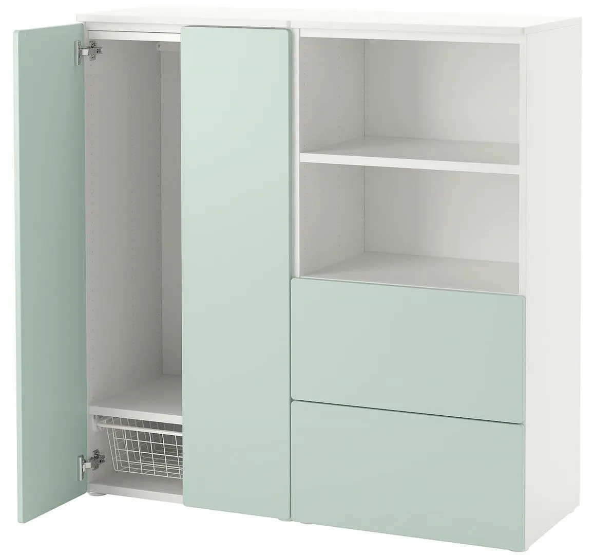 Тумба Ikea Smastad/Platsa 2 ящика/двери 120x42x123 (Белый/Светло-зеленый)