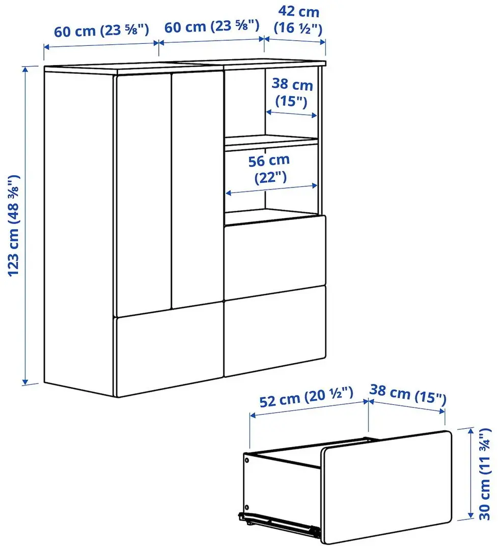 Тумба Ikea Smastad/Platsa 3 ящика 120x42x123 (Белый/Красный/В Полоску)