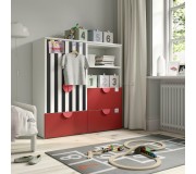 Тумба Ikea Smastad/Platsa 3 ящика 120x42x123 (Белый/Красный/В Полоску)