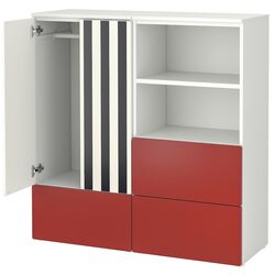 Тумба Ikea Smastad/Platsa 3 ящика 120x42x123 (Белый/Красный/В Полоску) Thumb