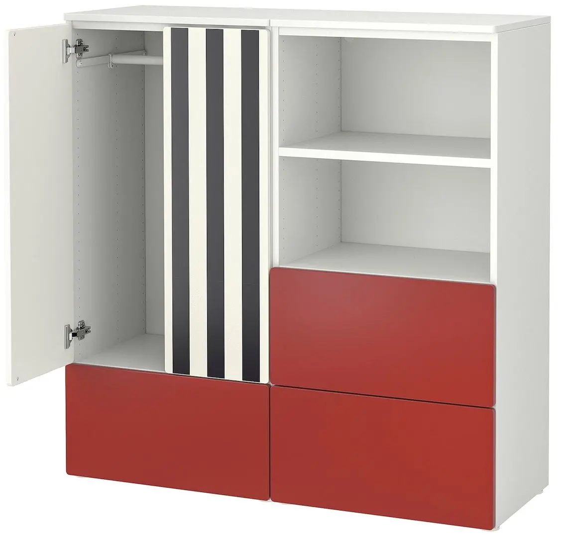 Тумба Ikea Smastad/Platsa 3 ящика 120x42x123 (Белый/Красный/В Полоску)