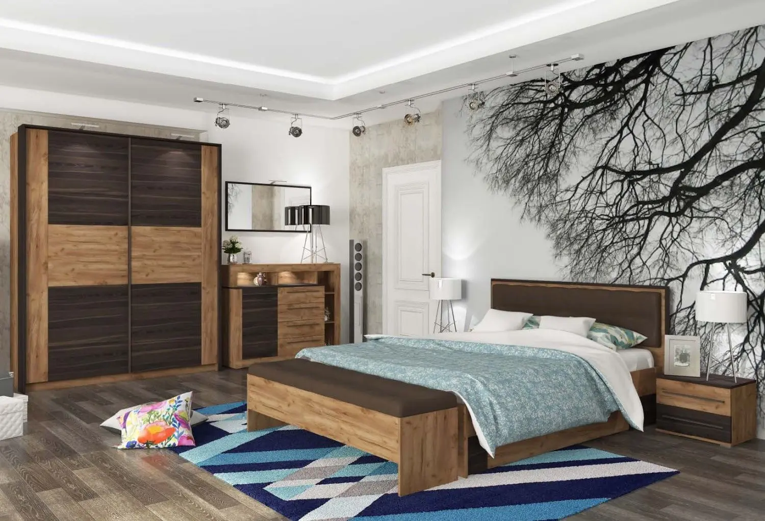 Comoda Sokme Milana 1400 (Craft Tobacco Oak/Craft Oak Fire)