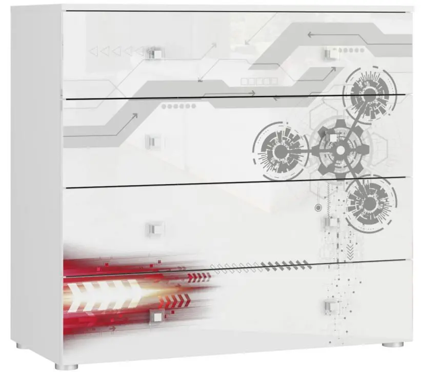 Комод Tuckano 100 Spaceship (White/Glossy White/Sprocket Print)