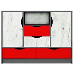 Комод Yasen Дисней 2Д4Ш (Серый Графит/Дуб Крафт Белый/Папаверу)