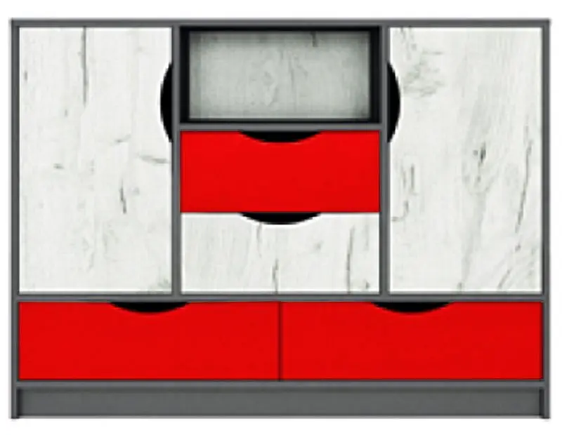 Комод Yasen Дисней 2Д4Ш (Серый Графит/Дуб Крафт Белый/Папаверу)