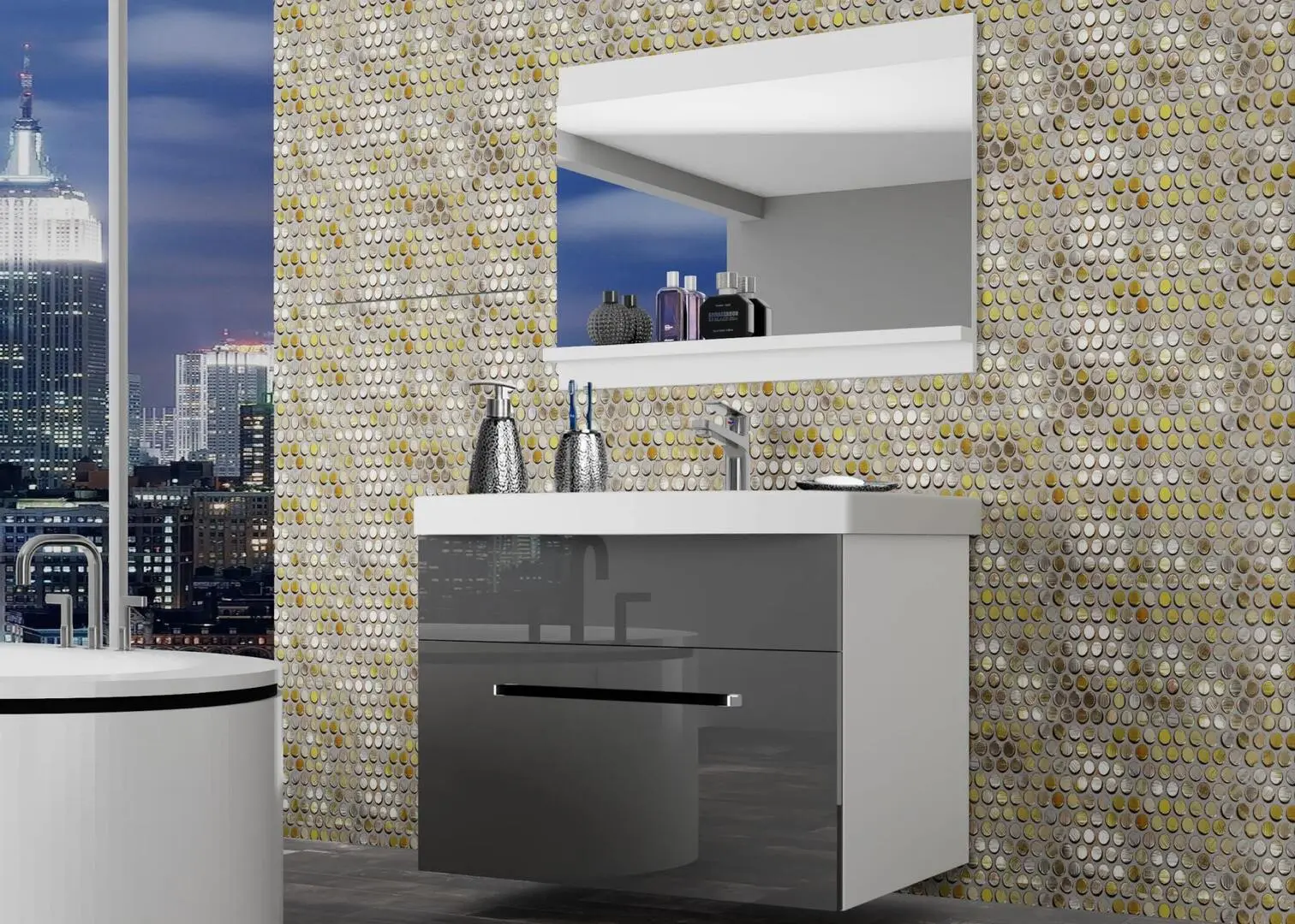 Set de mobila Belini Rodos 1 ROD P 1/0/W/S/0/ZW (Gray High Gloss)