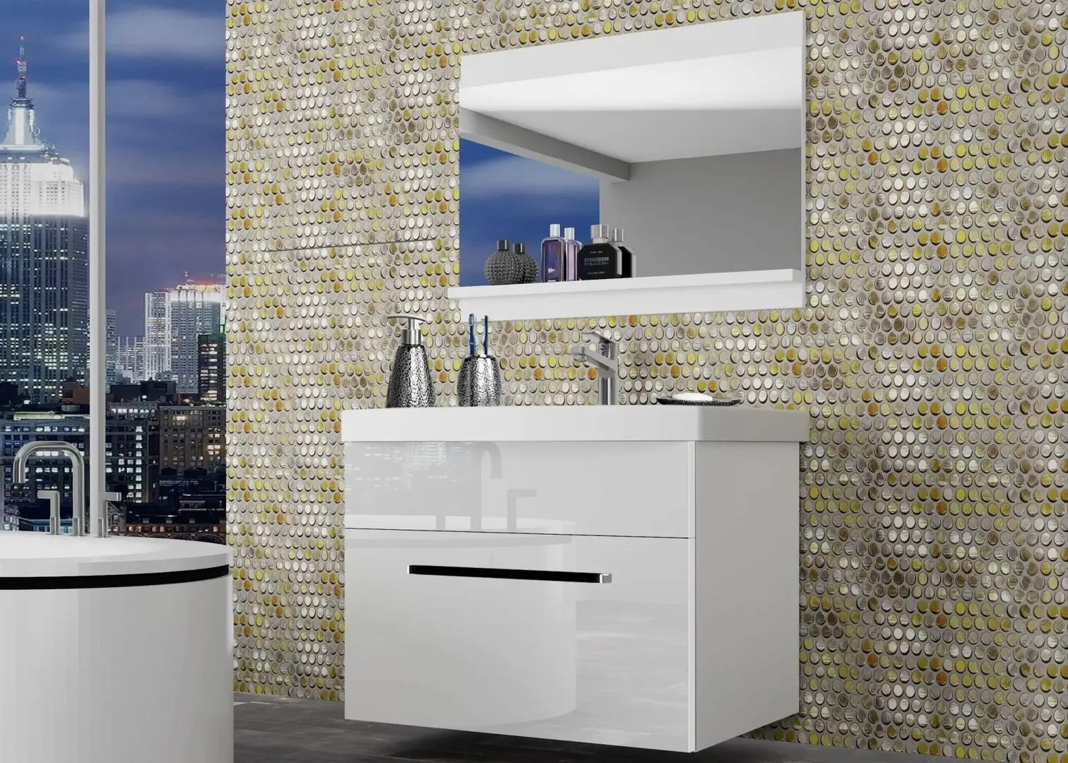 Set de mobila Belini Rodos 1 ROD P 1/0/W/W/0/ZW (White High Gloss)