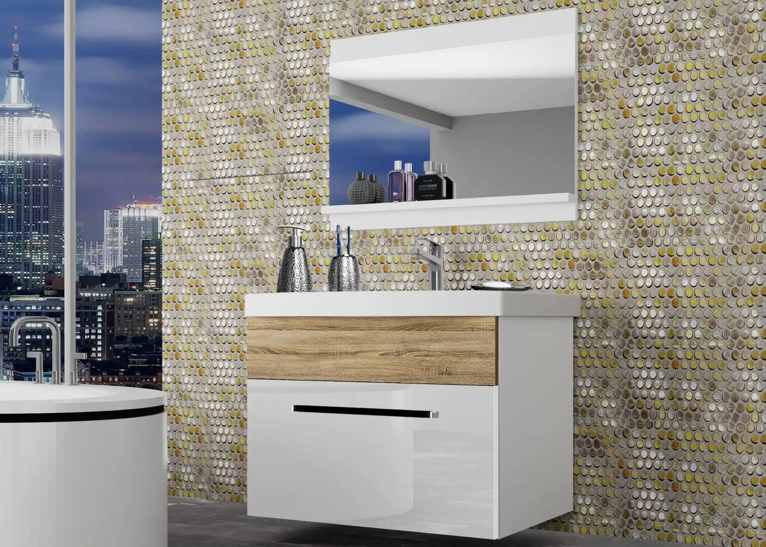 Set de mobila Belini Rodos 1 ROD PM 1/0/W/WDS/0/ZW (White High Gloss/Sonoma Oak)