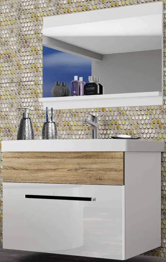 Set de mobila Belini Rodos 1 ROD PM 1/0/W/WDS/0/ZW (White High Gloss/Sonoma Oak)