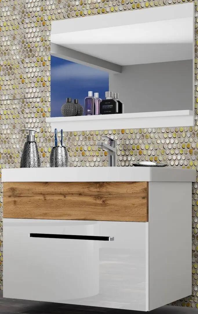 Set de mobila Belini Rodos 1 ROD PM 1/0/W/WDW/0/ZW (White High Gloss/Wotan Oak)