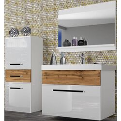 Set de mobila Belini Rodos 2 ROD PM 2/0/W/WDW/0/ZW (White High Gloss/Wotan Oak)