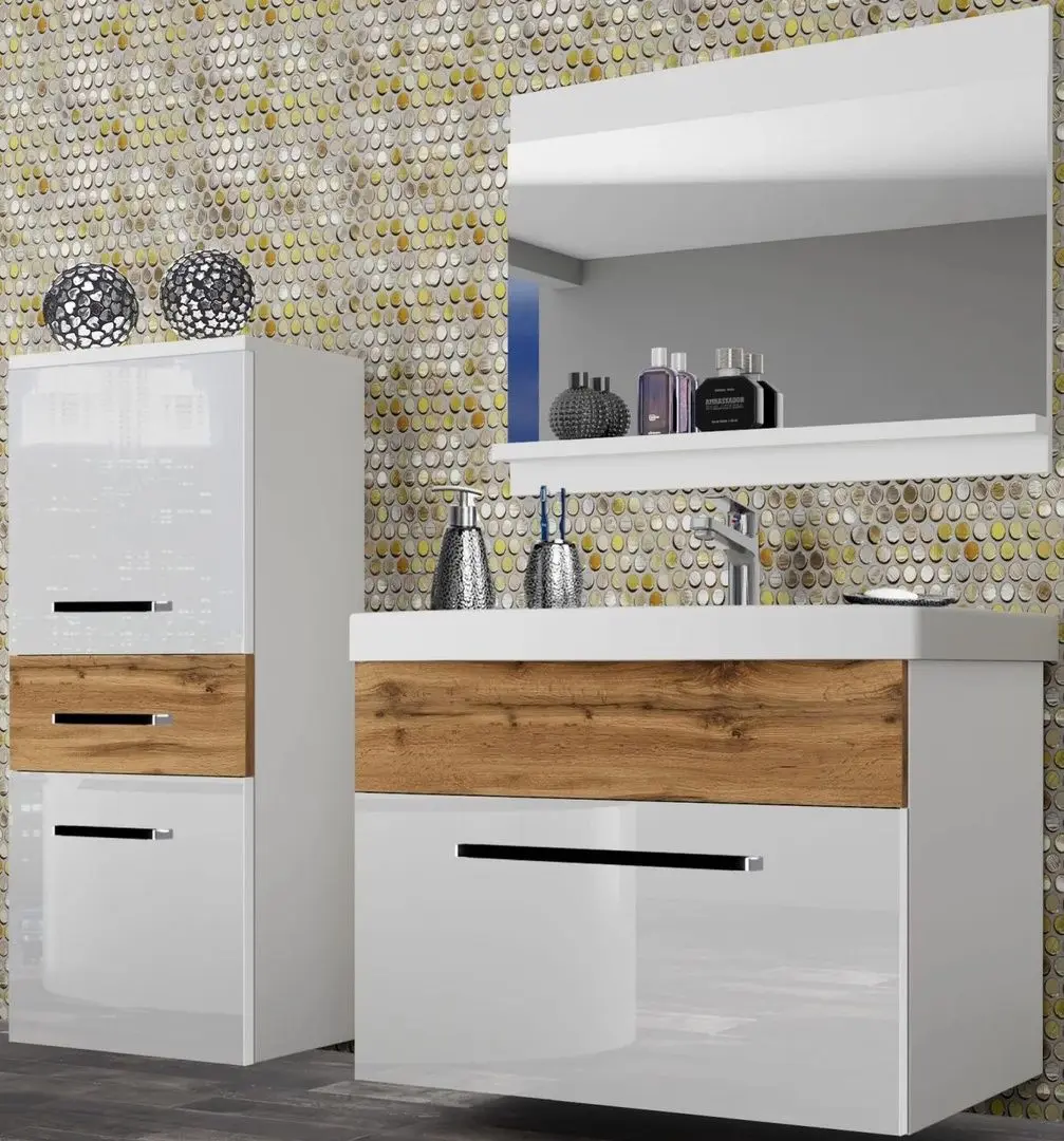 Set de mobila Belini Rodos 2 ROD PM 2/0/W/WDW/0/ZW (White High Gloss/Wotan Oak)