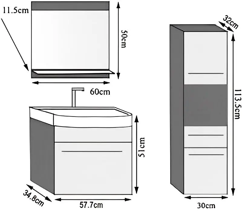 Комплект мебели Belini Rodos 3 ROD P 3/0/W/S/0/ZW (Gray High Gloss)