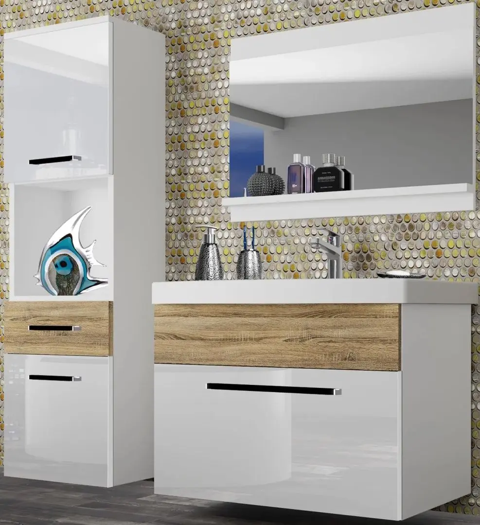 Set de mobila Belini Rodos 3 ROD PM 3/0/W/WDS/0/ZW (White High Gloss/Sonoma Oak)