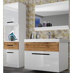 Set de mobila Belini Rodos 3 ROD PM 3/0/W/WDW/0/ZW (White High Gloss/Wotan Oak)