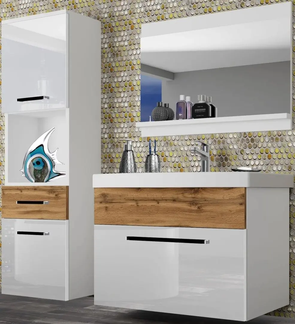 Set de mobila Belini Rodos 3 ROD PM 3/0/W/WDW/0/ZW (White High Gloss/Wotan Oak)