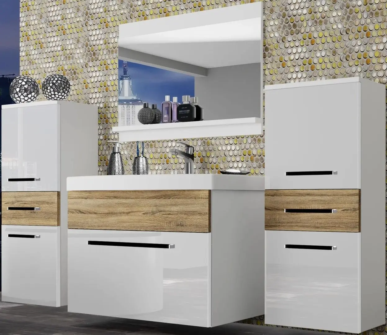 Set de mobila Belini Rodos 4 ROD PM 4/0/W/WDS/0/ZW (White High Gloss/Sonoma Oak)