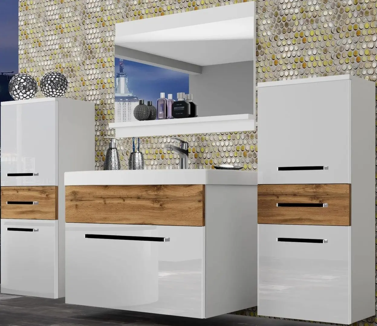 Set de mobila Belini Rodos 4 ROD PM 4/0/W/WDW/0/ZW (White High Gloss/Wotan Oak)