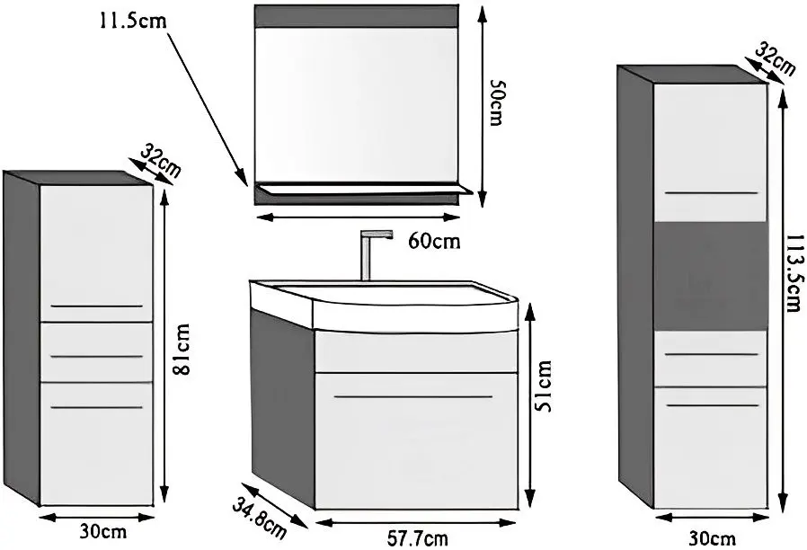 Set de mobila Belini Rodos 5 ROD PM 5/0/W/WDW/0/ZW (White High Gloss/Wotan Oak)