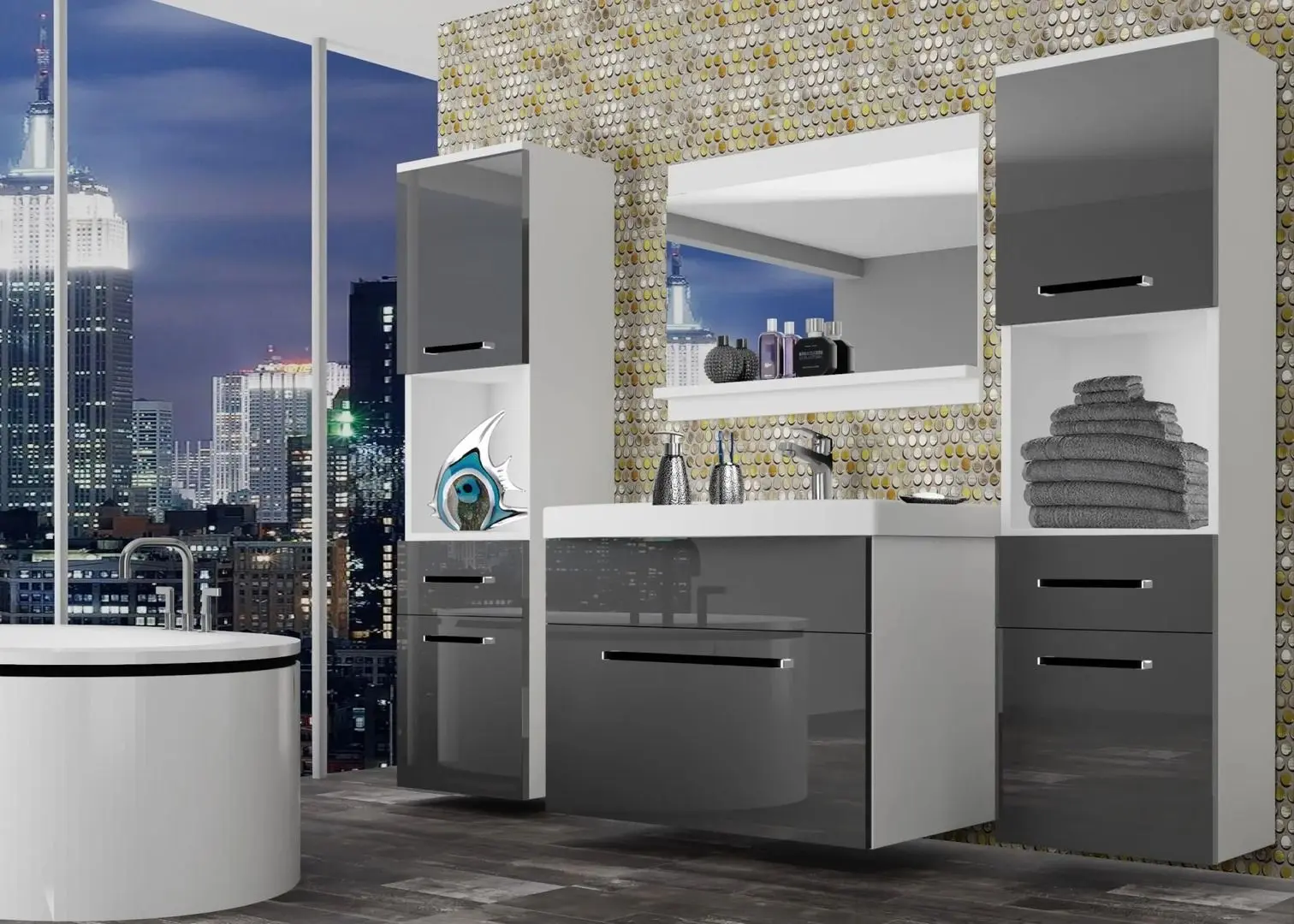 Set de mobila Belini Rodos 6 ROD P 6/0/W/S/0/ZW (Gray High Gloss)