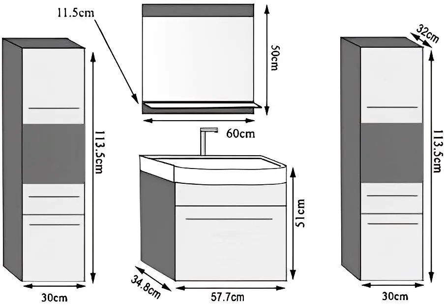 Set de mobila Belini Rodos 6 ROD PM 6/0/W/WDS/0/ZW (White High Gloss/Sonoma Oak)