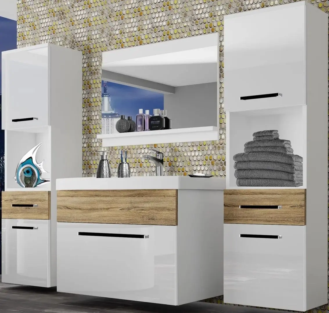 Set de mobila Belini Rodos 6 ROD PM 6/0/W/WDS/0/ZW (White High Gloss/Sonoma Oak)