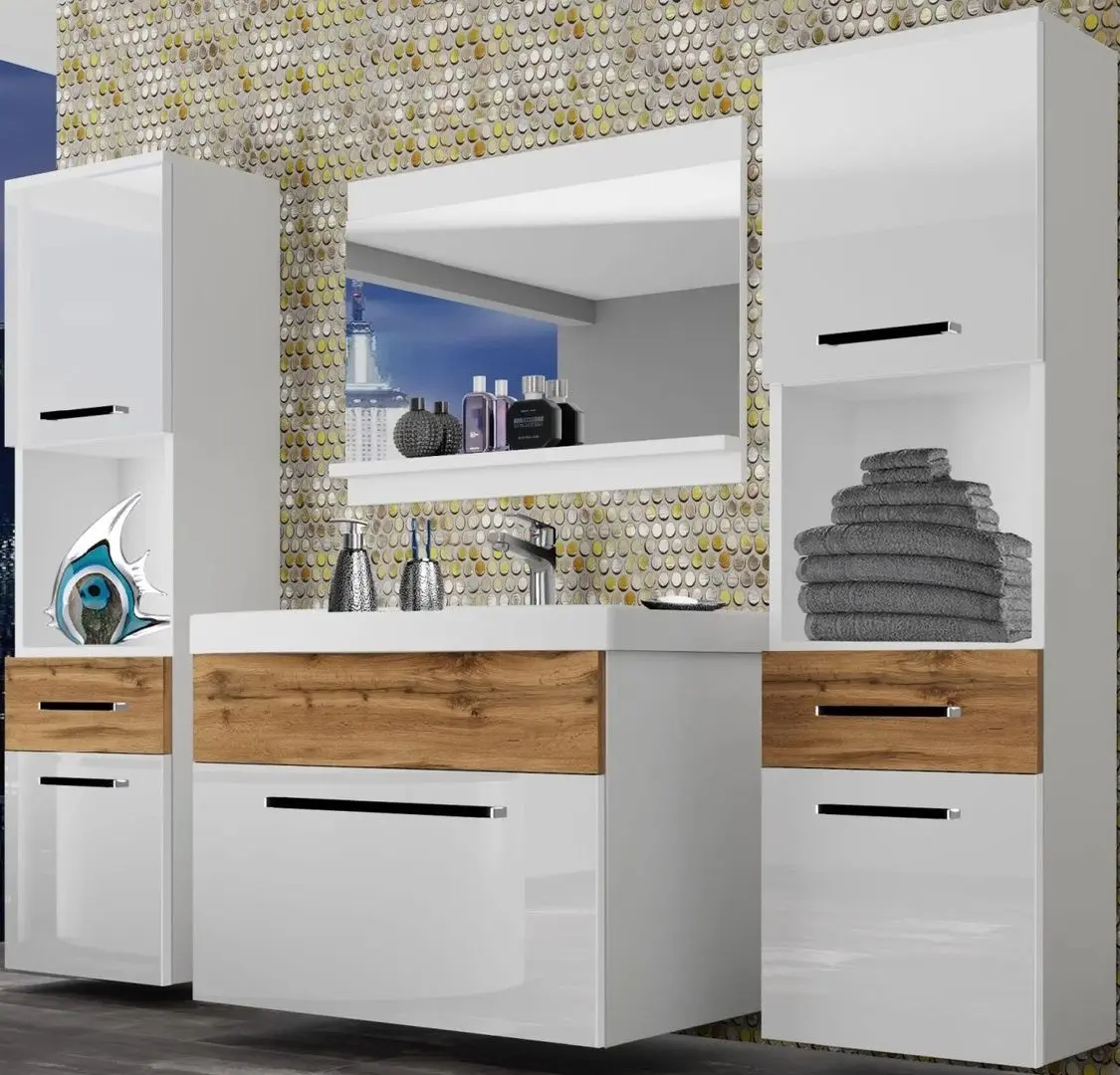 Set de mobila Belini Rodos 6 ROD PM 6/0/W/WDW/0/ZW (White High Gloss/Wotan Oak)