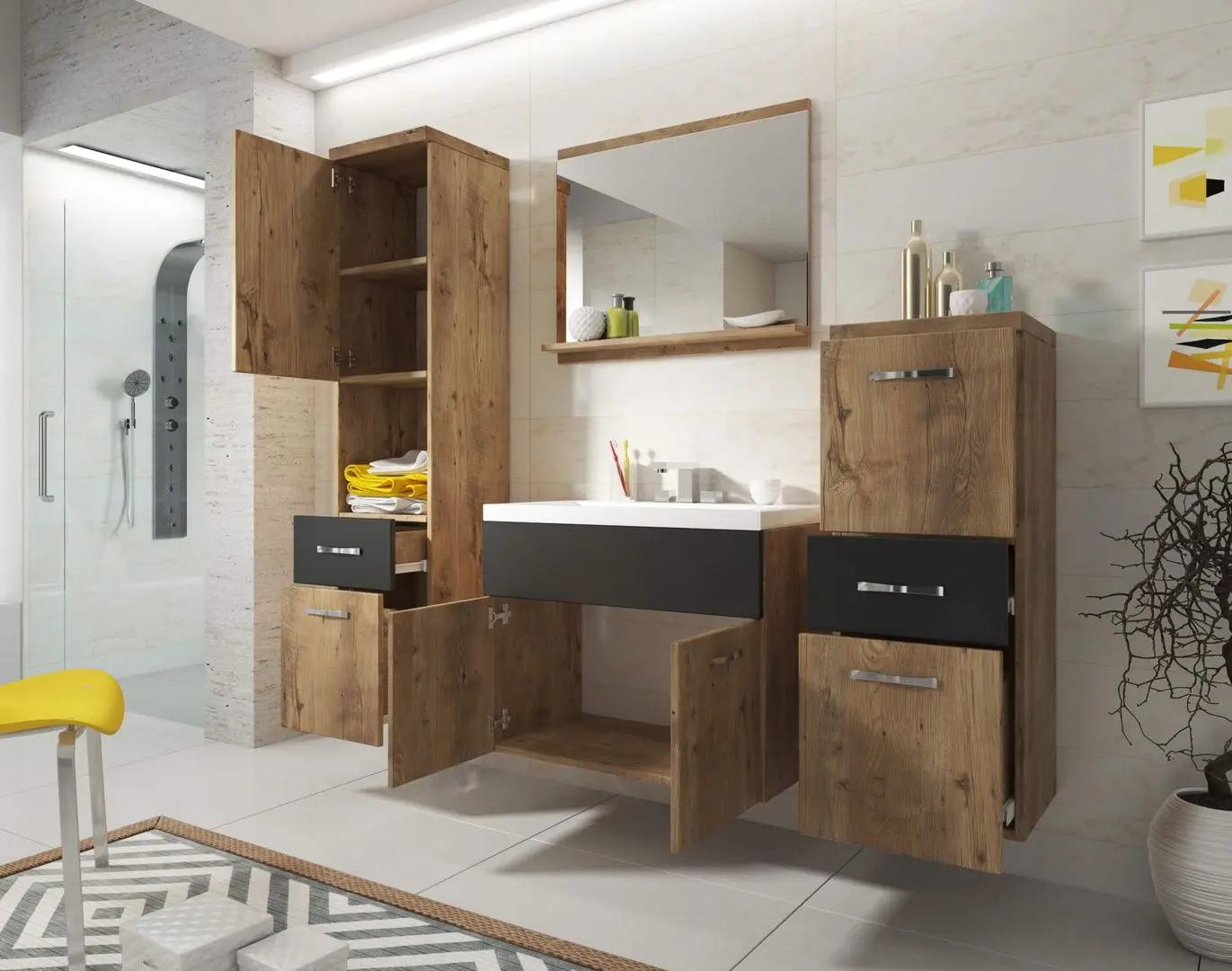 Set de mobila Bratex Alba (Chestnut Breslau/Graphite Black)