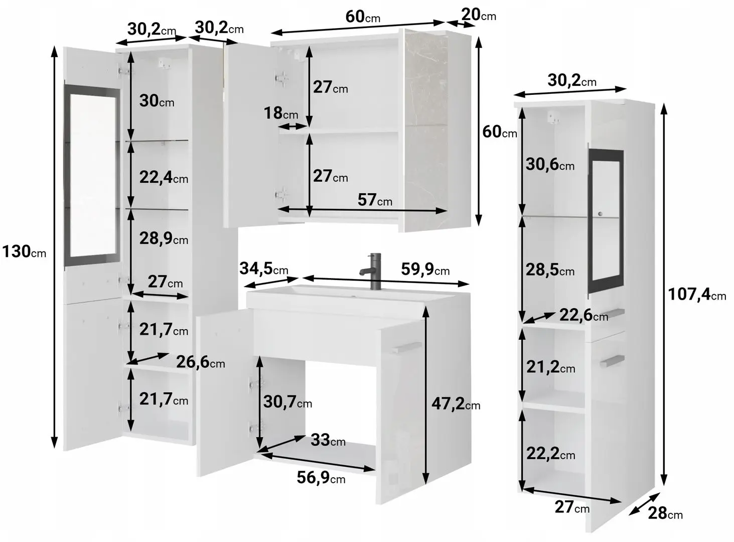 Комплект мебели Bratex Madrit II (White/Grey Gloss)