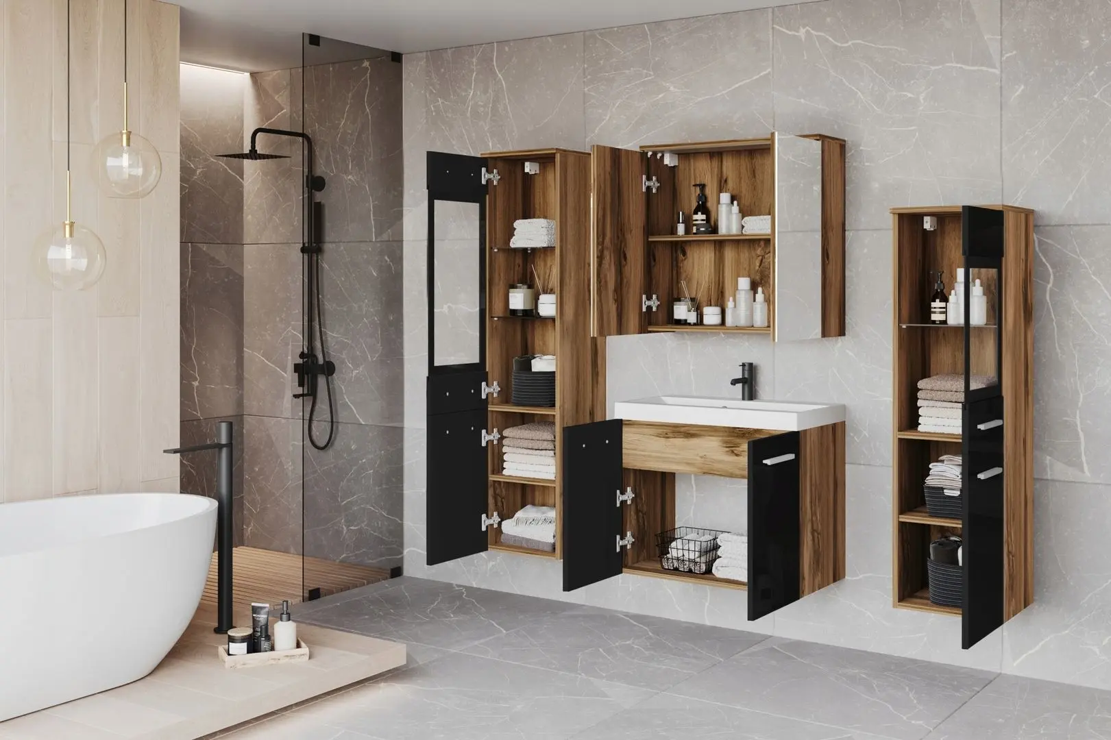 Set de mobila Bratex Madrit II (Wotan Oak/Black Gloss)