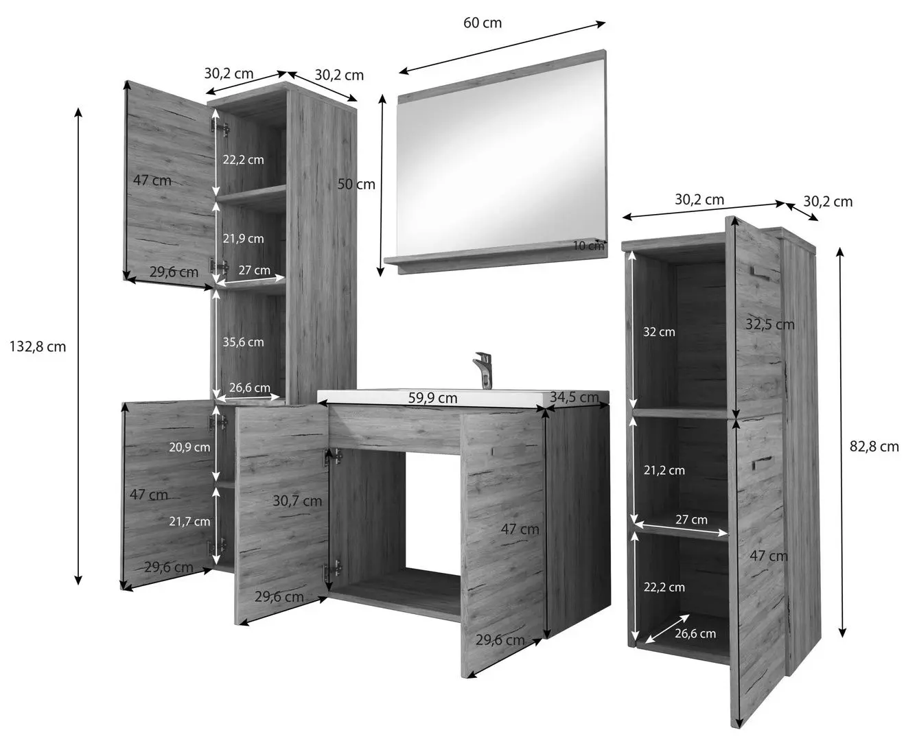Set de mobila Bratex Malo (Wotan Oak/Graphite Black)