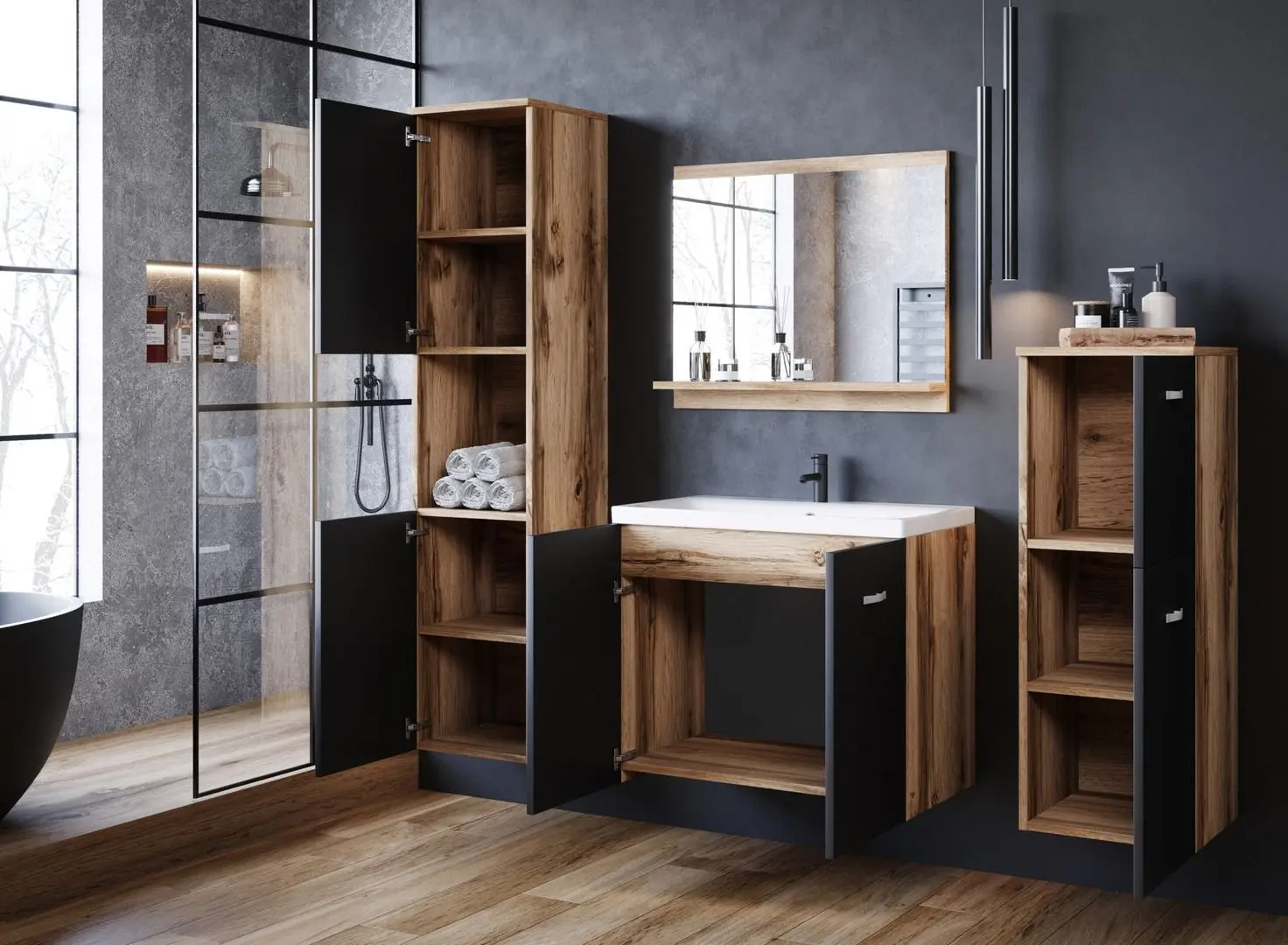 Set de mobila Bratex Malo (Wotan Oak/Graphite Black)