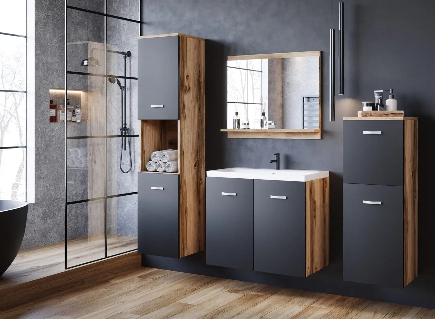 Set de mobila Bratex Malo (Wotan Oak/Graphite Black)