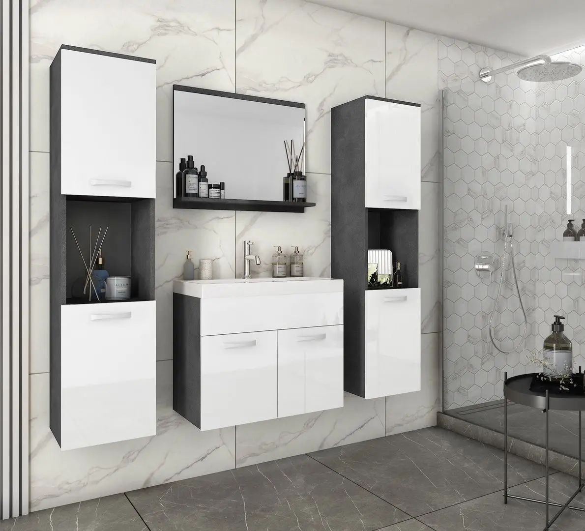 Set de mobila Bratex Montreal XL (Matera/White Gloss)