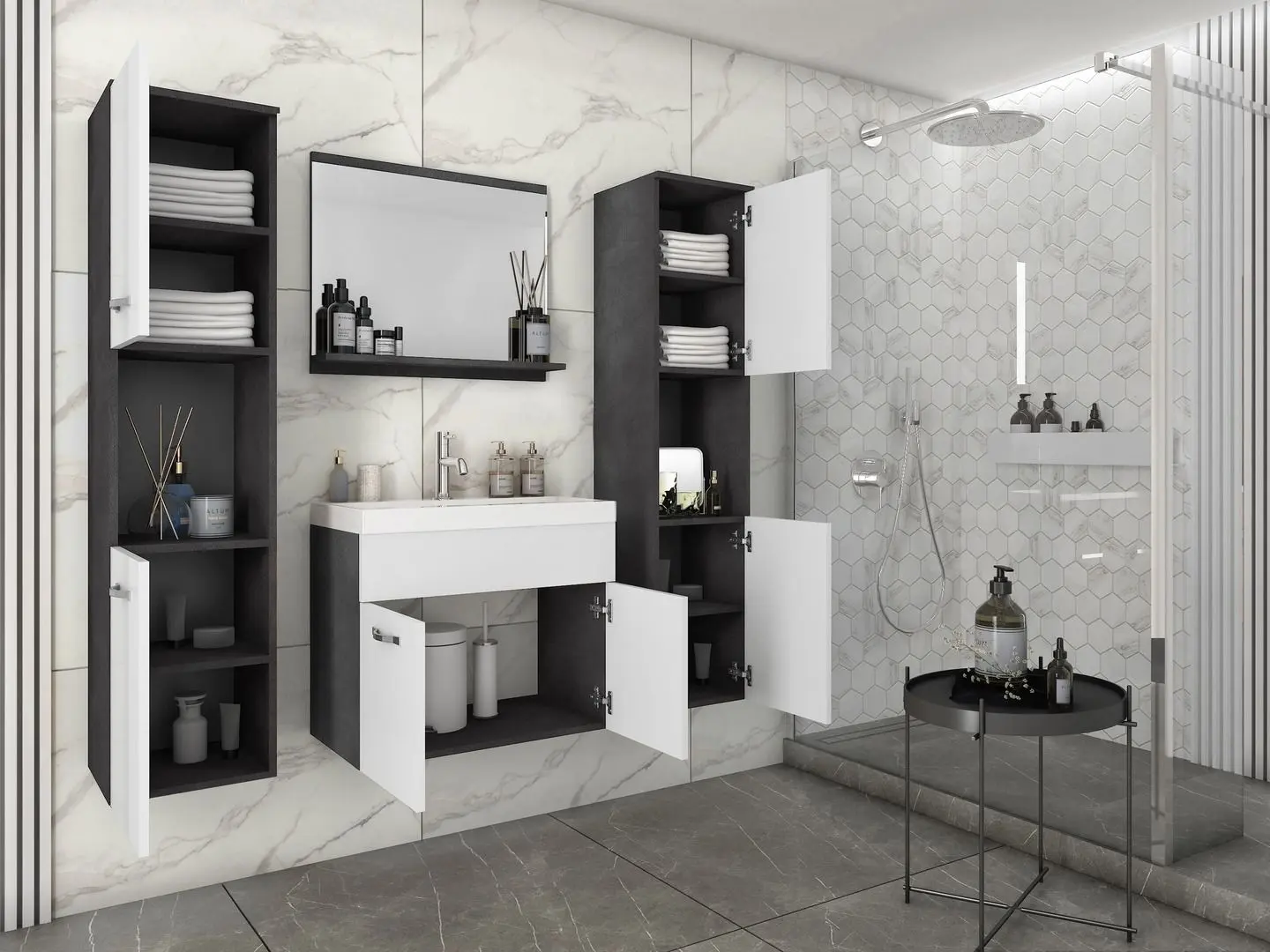 Set de mobila Bratex Montreal XL (Matera/White Gloss)