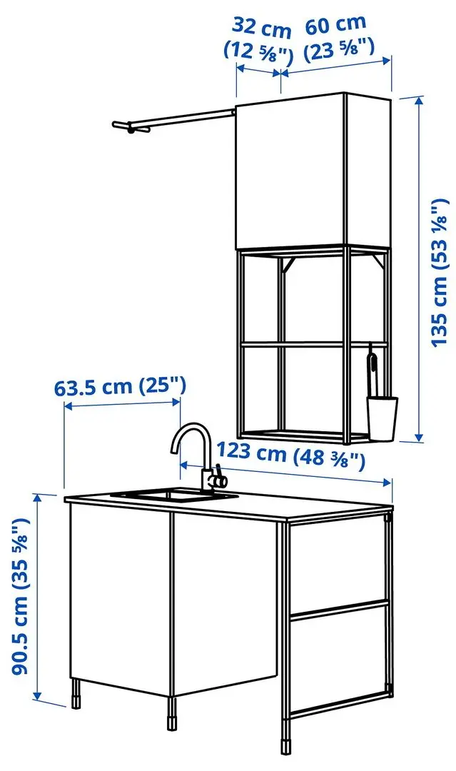 Комплект мебели Ikea Enhet 139x63x87 (Антрацит/Белый) - 3