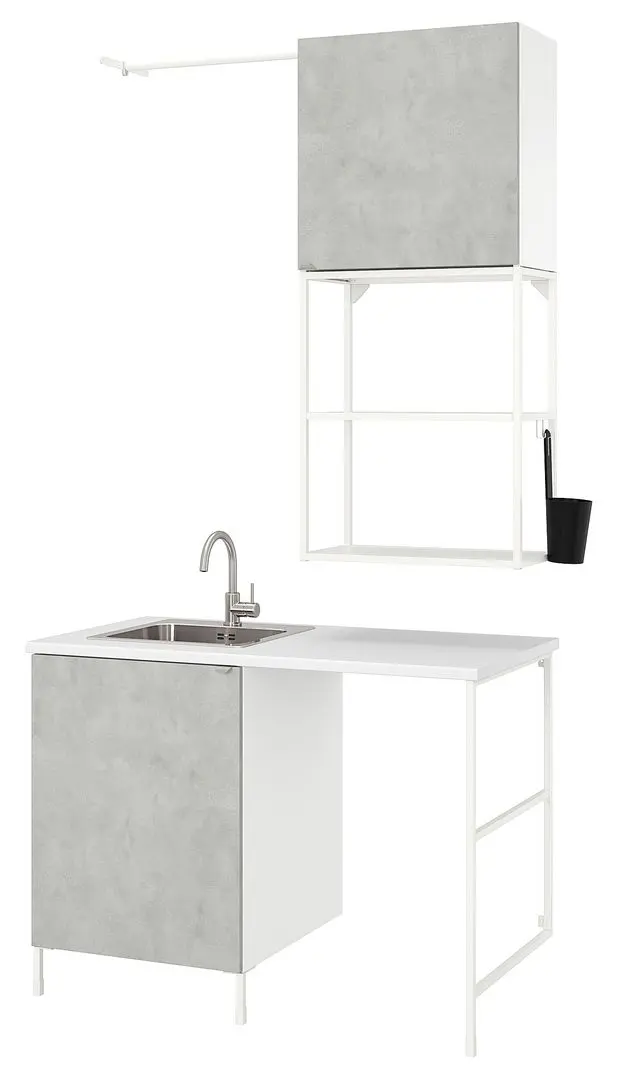 Set de mobila Ikea Enhet 139x63x87 (Alb/Aspect Beton) - 2
