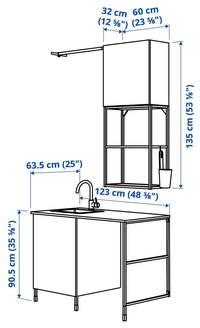 Set de mobila Ikea Enhet 139x63x87 (Alb/Aspect Beton) - 3