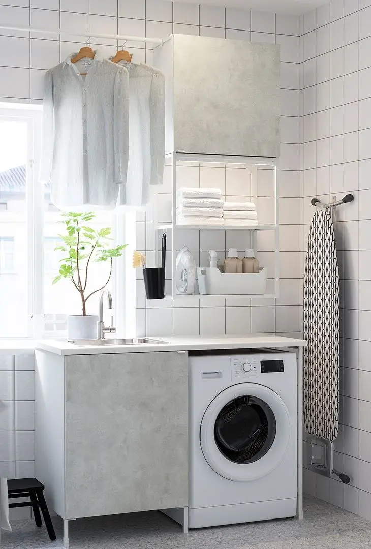 Set de mobila Ikea Enhet 139x63x87 (Alb/Aspect Beton)