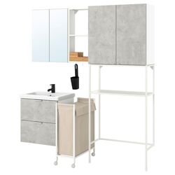 Set de mobila Ikea Enhet 180x43x204 (Alb/Aspect Beton)