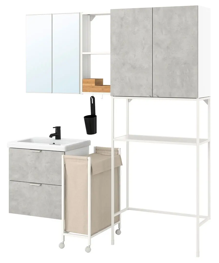 Комплект мебели Ikea Enhet 180x43x204 (Белый/Под Бетон)