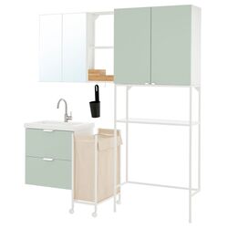 Set de mobila Ikea Enhet 180x43x204 (Alb/Gri-Verde Deschis)