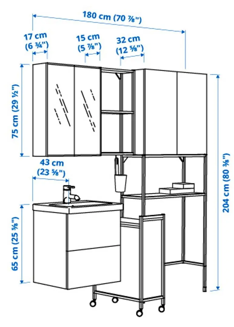 Set de mobila Ikea Enhet 180x43x204 (Alb/Gri-Verde Deschis) - 4