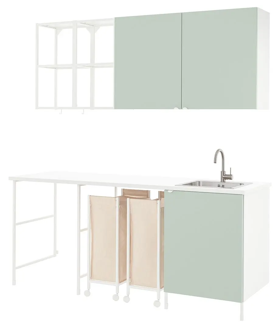 Комплект мебели Ikea Enhet 203x63x90 (Белый/Светло-серо-зеленый)